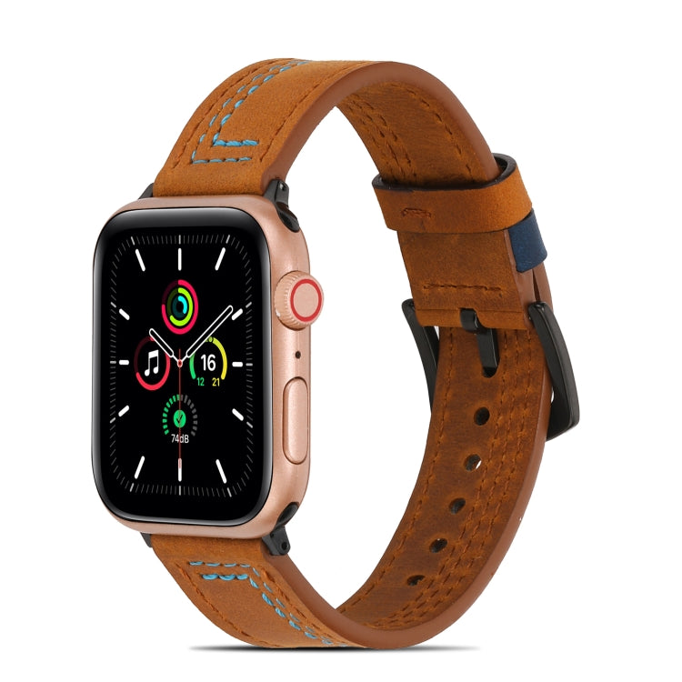 Sewing Matte Leather Watch Band for Apple Watch Series 9&8&7 41mm / SE 3&SE 2&6&SE&5&4 40mm / 3&2&1 38mm(Brown) by buy2fix