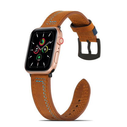 Sewing Matte Leather Watch Band for Apple Watch Series 9&8&7 41mm / SE 3&SE 2&6&SE&5&4 40mm / 3&2&1 38mm(Brown) by buy2fix