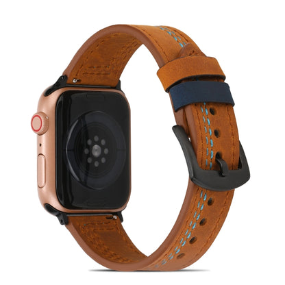 Sewing Matte Leather Watch Band for Apple Watch Ultra 49mm&Watch Ultra 2 49mm / Series 9&8&7 45mm / SE 3&SE 2&6&SE&5&4 44mm / 3&2&1 42mm(Brown) by buy2fix