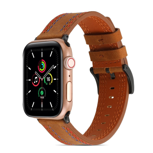 Sewing Matte Leather Watch Band for Apple Watch Series 9&8&7 41mm / SE 3&SE 2&6&SE&5&4 40mm / 3&2&1 38mm(Brown) by buy2fix