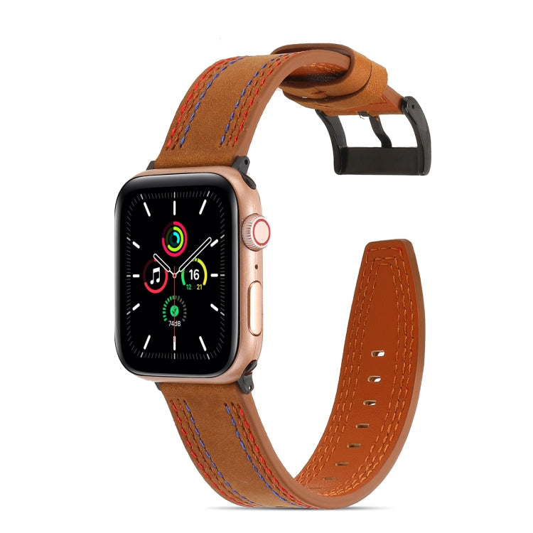 Sewing Matte Leather Watch Band for Apple Watch Series 9&8&7 41mm / SE 3&SE 2&6&SE&5&4 40mm / 3&2&1 38mm(Brown) by buy2fix