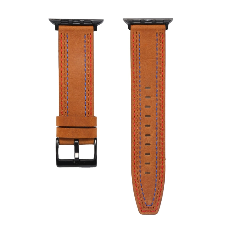 Sewing Matte Leather Watch Band for Apple Watch Series 9&8&7 41mm / SE 3&SE 2&6&SE&5&4 40mm / 3&2&1 38mm(Brown) by buy2fix