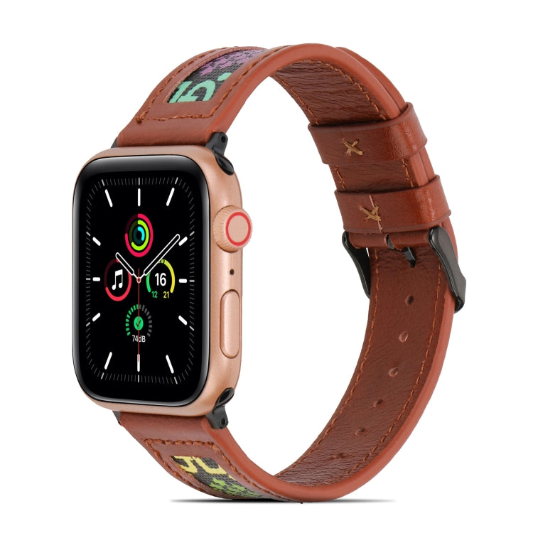 Genuine Leather + GD Knitting Watch Band for Apple Watch Series 9&8&7 41mm / SE 3&SE 2&6&SE&5&4 40mm / 3&2&1 38mm(Brown) by buy2fix