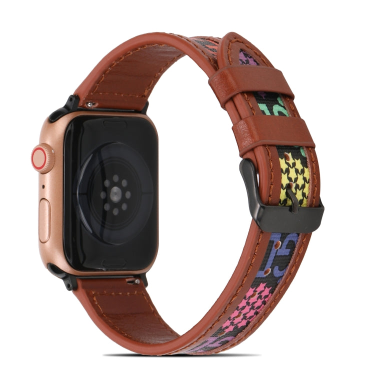 Genuine Leather + GD Knitting Watch Band for Apple Watch Series 9&8&7 41mm / SE 3&SE 2&6&SE&5&4 40mm / 3&2&1 38mm(Brown) by buy2fix