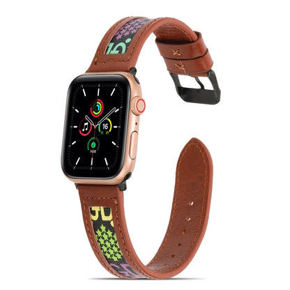 Genuine Leather + GD Knitting Watch Band for Apple Watch Series 9&8&7 41mm / SE 3&SE 2&6&SE&5&4 40mm / 3&2&1 38mm(Brown) by buy2fix