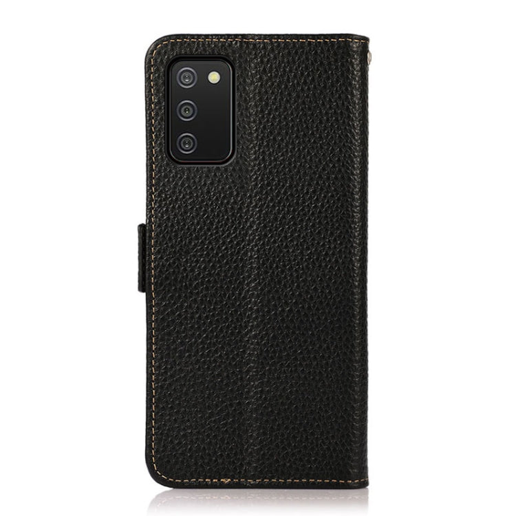For Samsung Galaxy A02s EU Version KHAZNEH Side-Magnetic Litchi Genuine Leather RFID Phone Case(Black) - Galaxy Phone Cases by buy2fix | Online Shopping UK | buy2fix