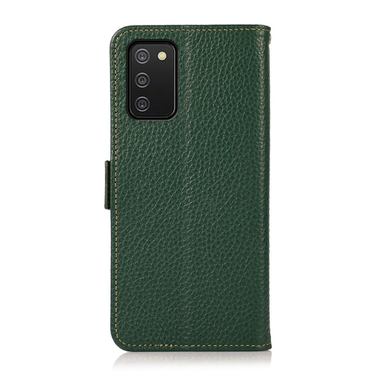 For Samsung Galaxy A02s Global Version KHAZNEH Side-Magnetic Litchi Genuine Leather RFID Phone Case(Green) - Galaxy Phone Cases by buy2fix | Online Shopping UK | buy2fix