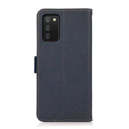 For Samsung Galaxy A03s 166mm Version KHAZNEH Side-Magnetic Litchi Genuine Leather RFID Phone Case(Blue) - Galaxy Phone Cases by buy2fix | Online Shopping UK | buy2fix