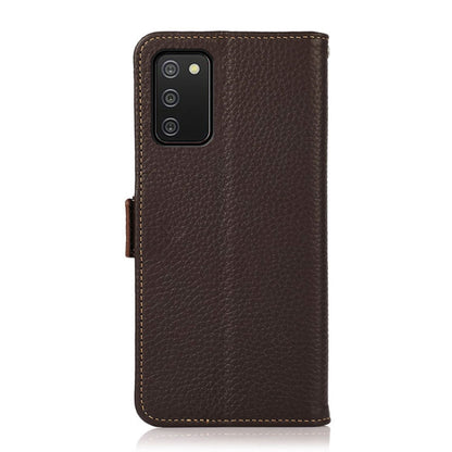 For Samsung Galaxy A03s 166mm Version KHAZNEH Side-Magnetic Litchi Genuine Leather RFID Phone Case(Brown) - Galaxy Phone Cases by buy2fix | Online Shopping UK | buy2fix
