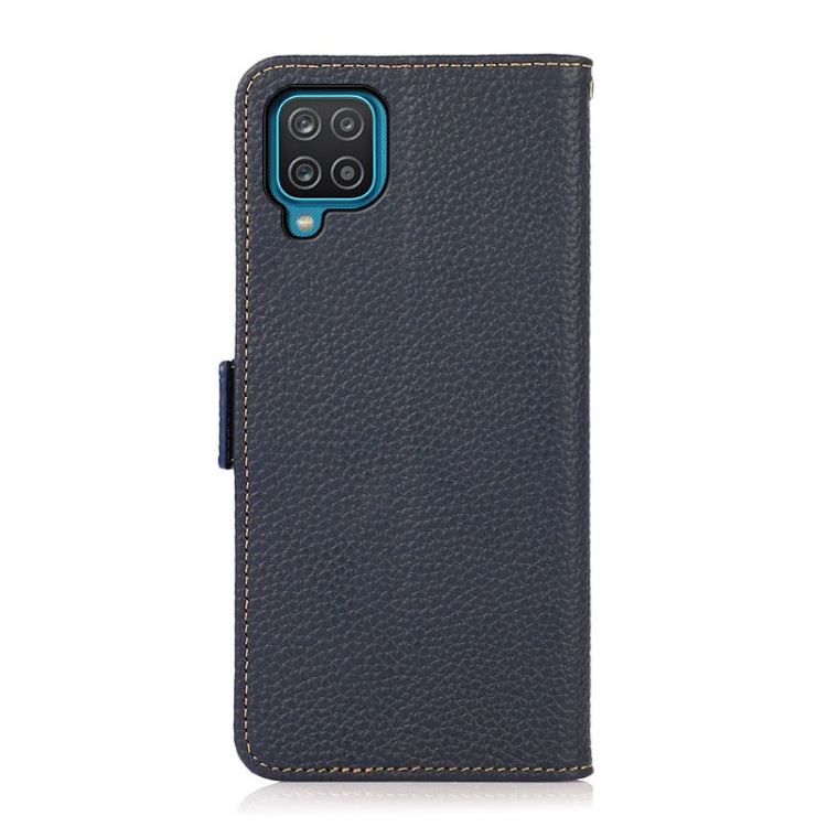 For Samsung Galaxy A12 5G KHAZNEH Side-Magnetic Litchi Genuine Leather RFID Phone Case(Blue) - Galaxy Phone Cases by buy2fix | Online Shopping UK | buy2fix