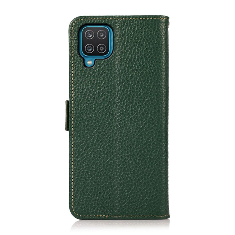 For Samsung Galaxy A12 5G KHAZNEH Side-Magnetic Litchi Genuine Leather RFID Phone Case(Green) - Galaxy Phone Cases by buy2fix | Online Shopping UK | buy2fix