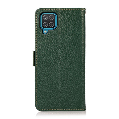 For Samsung Galaxy A12 5G KHAZNEH Side-Magnetic Litchi Genuine Leather RFID Phone Case(Green) - Galaxy Phone Cases by buy2fix | Online Shopping UK | buy2fix