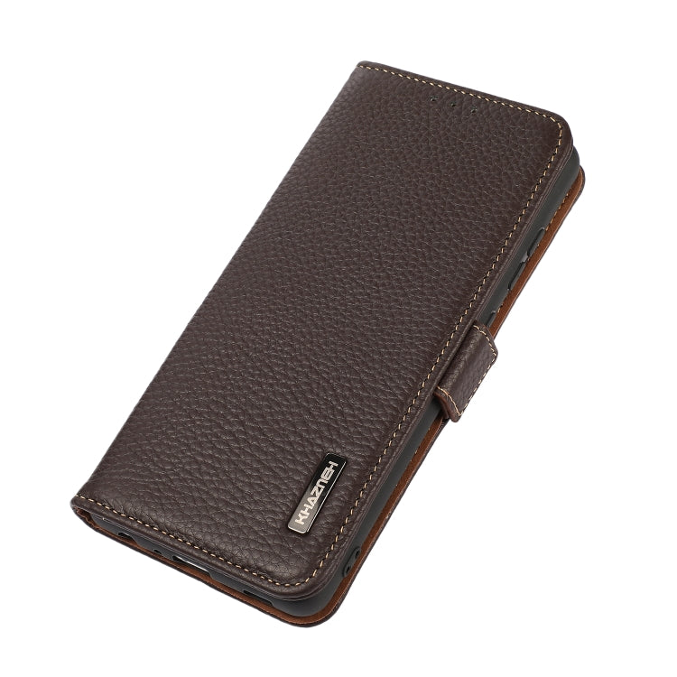 For Samsung Galaxy A12 5G KHAZNEH Side-Magnetic Litchi Genuine Leather RFID Phone Case(Brown) - Galaxy Phone Cases by buy2fix | Online Shopping UK | buy2fix