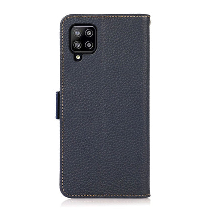 For Samsung Galaxy A22 4G KHAZNEH Side-Magnetic Litchi Genuine Leather RFID Phone Case(Blue) - Galaxy Phone Cases by buy2fix | Online Shopping UK | buy2fix