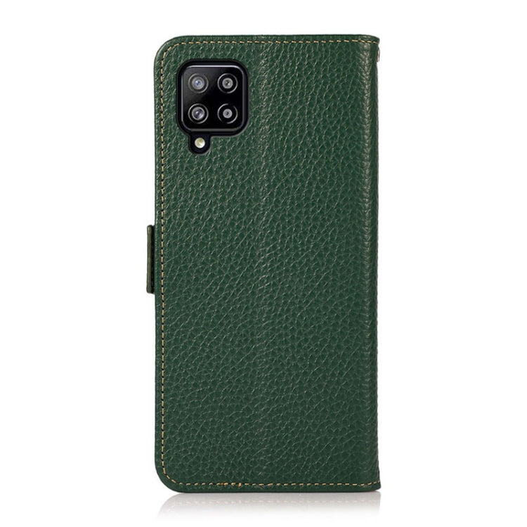 For Samsung Galaxy A22 4G KHAZNEH Side-Magnetic Litchi Genuine Leather RFID Phone Case(Green) - Galaxy Phone Cases by buy2fix | Online Shopping UK | buy2fix