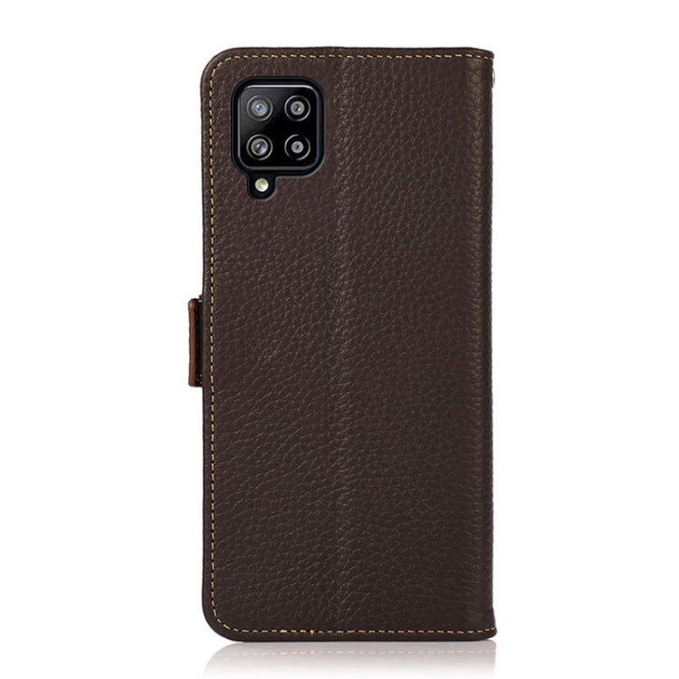 For Samsung Galaxy A22 4G KHAZNEH Side-Magnetic Litchi Genuine Leather RFID Phone Case(Brown) - Galaxy Phone Cases by buy2fix | Online Shopping UK | buy2fix