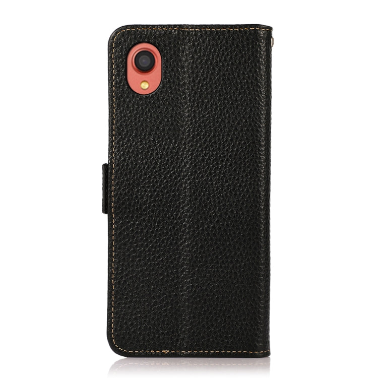 For Samsung Galaxy A22 5G JP Version KHAZNEH Side-Magnetic Litchi Genuine Leather RFID Phone Case(Black) - Galaxy Phone Cases by buy2fix | Online Shopping UK | buy2fix