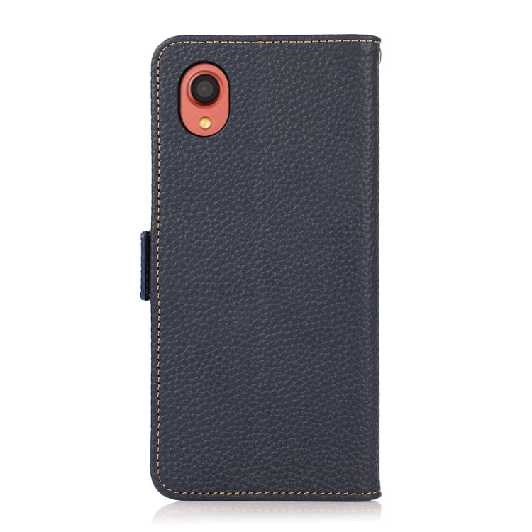 For Samsung Galaxy A22 5G JP Version KHAZNEH Side-Magnetic Litchi Genuine Leather RFID Phone Case(Blue) - Galaxy Phone Cases by buy2fix | Online Shopping UK | buy2fix