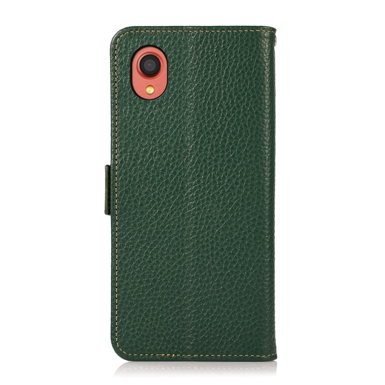 For Samsung Galaxy A22 5G JP Version KHAZNEH Side-Magnetic Litchi Genuine Leather RFID Phone Case(Green) - Galaxy Phone Cases by buy2fix | Online Shopping UK | buy2fix