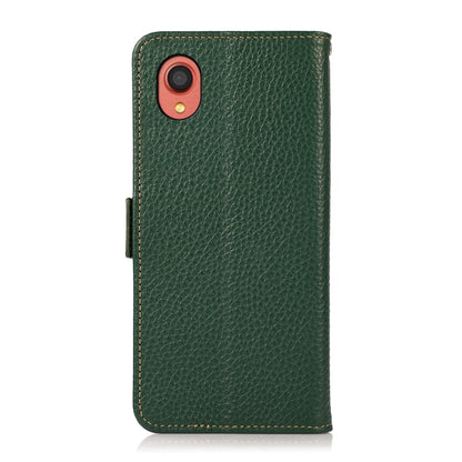For Samsung Galaxy A22 5G JP Version KHAZNEH Side-Magnetic Litchi Genuine Leather RFID Phone Case(Green) - Galaxy Phone Cases by buy2fix | Online Shopping UK | buy2fix