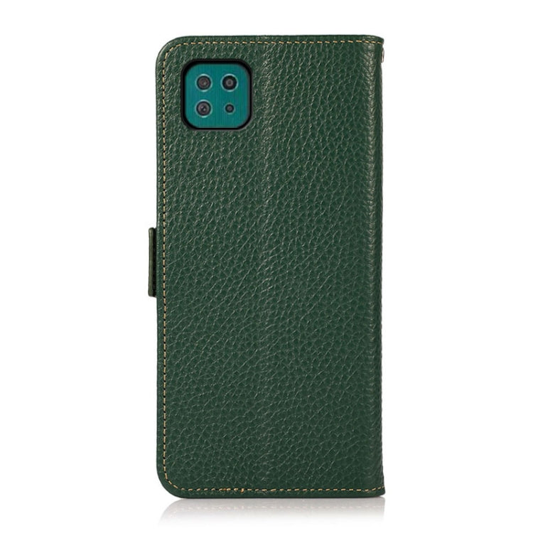 For Samsung Galaxy A22 5G KHAZNEH Side-Magnetic Litchi Genuine Leather RFID Phone Case(Green) - Galaxy Phone Cases by buy2fix | Online Shopping UK | buy2fix