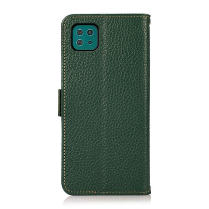 For Samsung Galaxy A22 5G KHAZNEH Side-Magnetic Litchi Genuine Leather RFID Phone Case(Green) - Galaxy Phone Cases by buy2fix | Online Shopping UK | buy2fix
