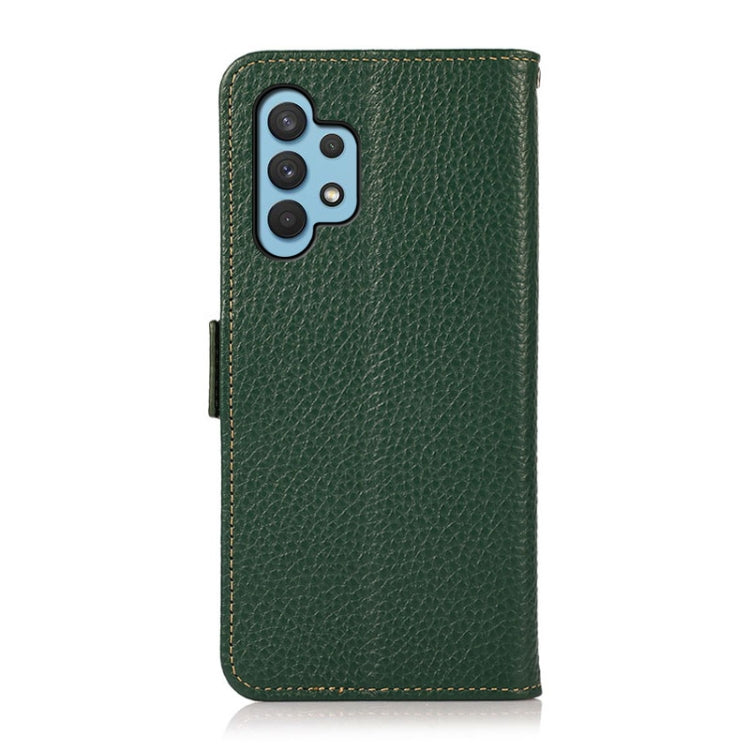 For Samsung Galaxy A32 4G KHAZNEH Side-Magnetic Litchi Genuine Leather RFID Phone Case(Green) - Galaxy Phone Cases by buy2fix | Online Shopping UK | buy2fix