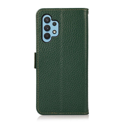 For Samsung Galaxy A32 4G KHAZNEH Side-Magnetic Litchi Genuine Leather RFID Phone Case(Green) - Galaxy Phone Cases by buy2fix | Online Shopping UK | buy2fix