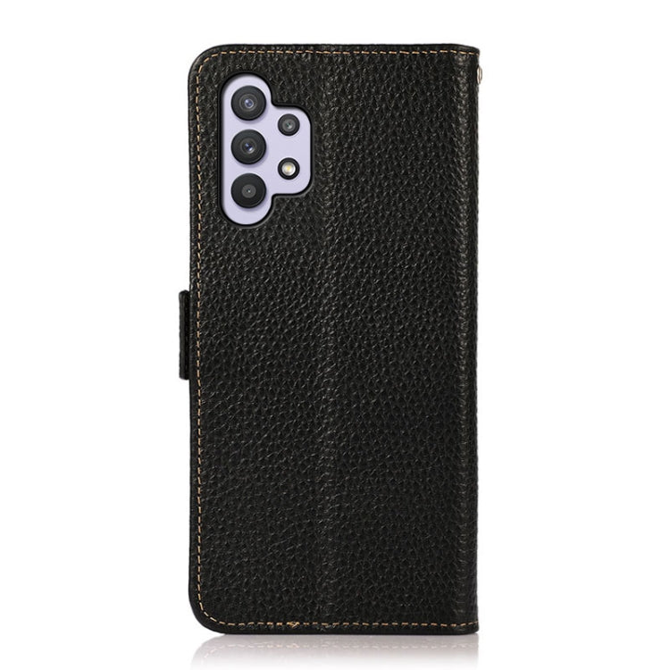 For Samsung Galaxy A32 5G KHAZNEH Side-Magnetic Litchi Genuine Leather RFID Phone Case(Black) - Galaxy Phone Cases by buy2fix | Online Shopping UK | buy2fix
