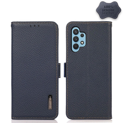 For Samsung Galaxy A32 5G KHAZNEH Side-Magnetic Litchi Genuine Leather RFID Phone Case(Blue) - Galaxy Phone Cases by buy2fix | Online Shopping UK | buy2fix