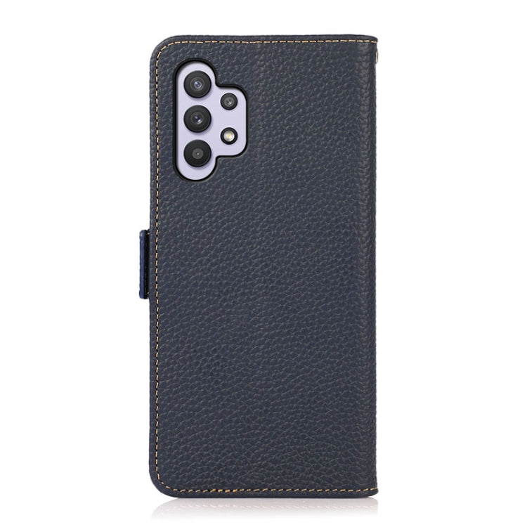 For Samsung Galaxy A32 5G KHAZNEH Side-Magnetic Litchi Genuine Leather RFID Phone Case(Blue) - Galaxy Phone Cases by buy2fix | Online Shopping UK | buy2fix