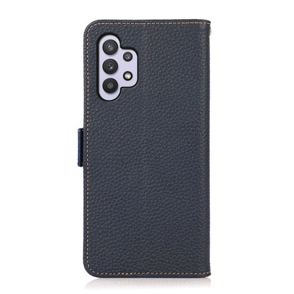 For Samsung Galaxy A32 5G KHAZNEH Side-Magnetic Litchi Genuine Leather RFID Phone Case(Blue) - Galaxy Phone Cases by buy2fix | Online Shopping UK | buy2fix