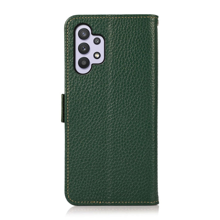 For Samsung Galaxy A32 5G KHAZNEH Side-Magnetic Litchi Genuine Leather RFID Phone Case(Green) - Galaxy Phone Cases by buy2fix | Online Shopping UK | buy2fix
