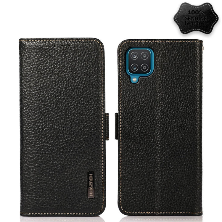 For Samsung Galaxy A42 5G KHAZNEH Side-Magnetic Litchi Genuine Leather RFID Phone Case(Black) - Galaxy Phone Cases by buy2fix | Online Shopping UK | buy2fix