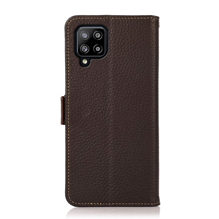 For Samsung Galaxy A42 5G KHAZNEH Side-Magnetic Litchi Genuine Leather RFID Phone Case(Brown) - Galaxy Phone Cases by buy2fix | Online Shopping UK | buy2fix