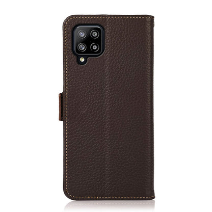 For Samsung Galaxy A42 5G KHAZNEH Side-Magnetic Litchi Genuine Leather RFID Phone Case(Brown) - Galaxy Phone Cases by buy2fix | Online Shopping UK | buy2fix