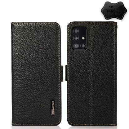 For Samsung Galaxy A51 5G KHAZNEH Side-Magnetic Litchi Genuine Leather RFID Phone Case(Black) - Galaxy Phone Cases by buy2fix | Online Shopping UK | buy2fix