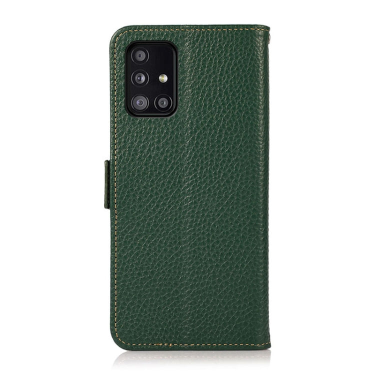 For Samsung Galaxy A51 5G KHAZNEH Side-Magnetic Litchi Genuine Leather RFID Phone Case(Green) - Galaxy Phone Cases by buy2fix | Online Shopping UK | buy2fix