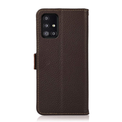 For Samsung Galaxy A51 5G KHAZNEH Side-Magnetic Litchi Genuine Leather RFID Phone Case(Brown) - Galaxy Phone Cases by buy2fix | Online Shopping UK | buy2fix