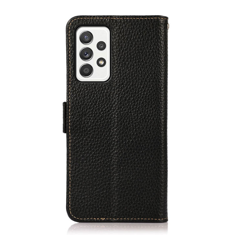 For Samsung Galaxy A52 5G KHAZNEH Side-Magnetic Litchi Genuine Leather RFID Phone Case(Black) - Galaxy Phone Cases by buy2fix | Online Shopping UK | buy2fix