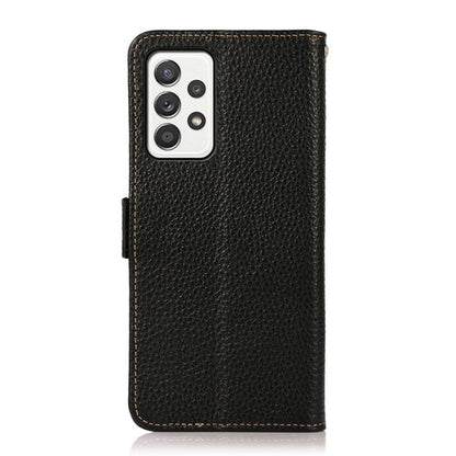 For Samsung Galaxy A52 5G KHAZNEH Side-Magnetic Litchi Genuine Leather RFID Phone Case(Black) - Galaxy Phone Cases by buy2fix | Online Shopping UK | buy2fix