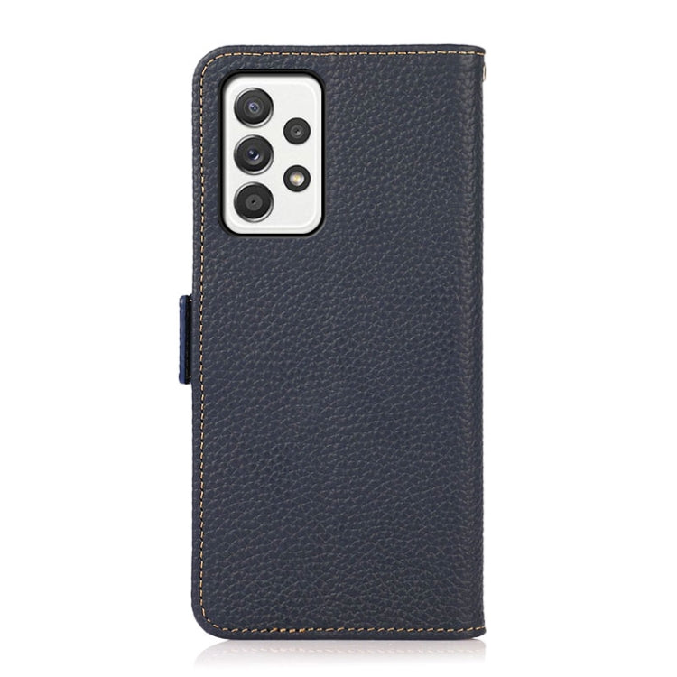 For Samsung Galaxy A52 5G KHAZNEH Side-Magnetic Litchi Genuine Leather RFID Phone Case(Blue) - Galaxy Phone Cases by buy2fix | Online Shopping UK | buy2fix