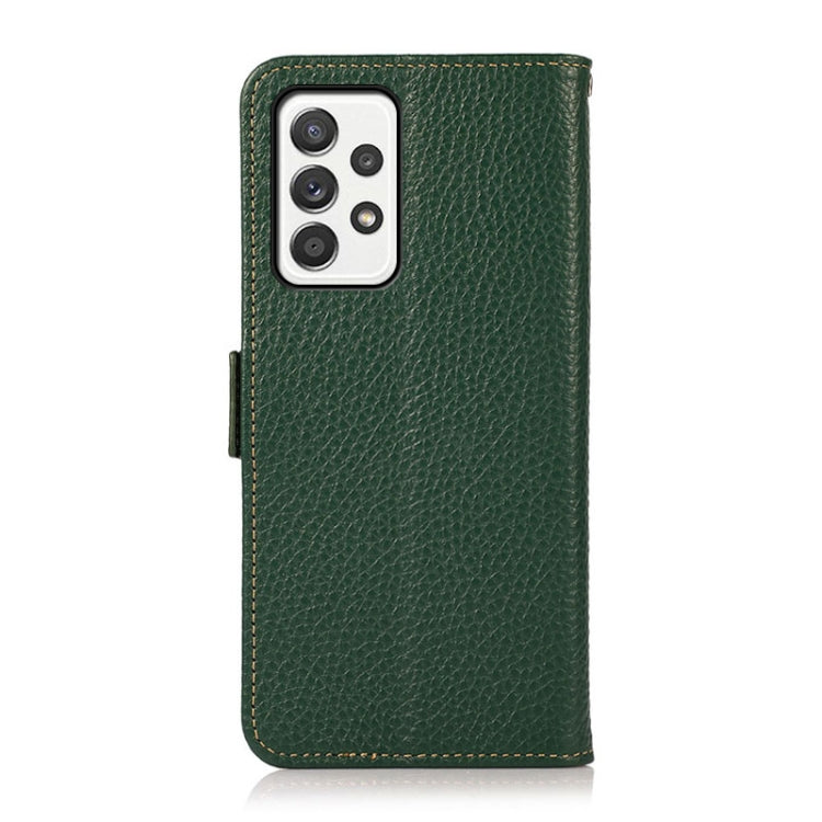 For Samsung Galaxy A52 5G KHAZNEH Side-Magnetic Litchi Genuine Leather RFID Phone Case(Green) - Galaxy Phone Cases by buy2fix | Online Shopping UK | buy2fix