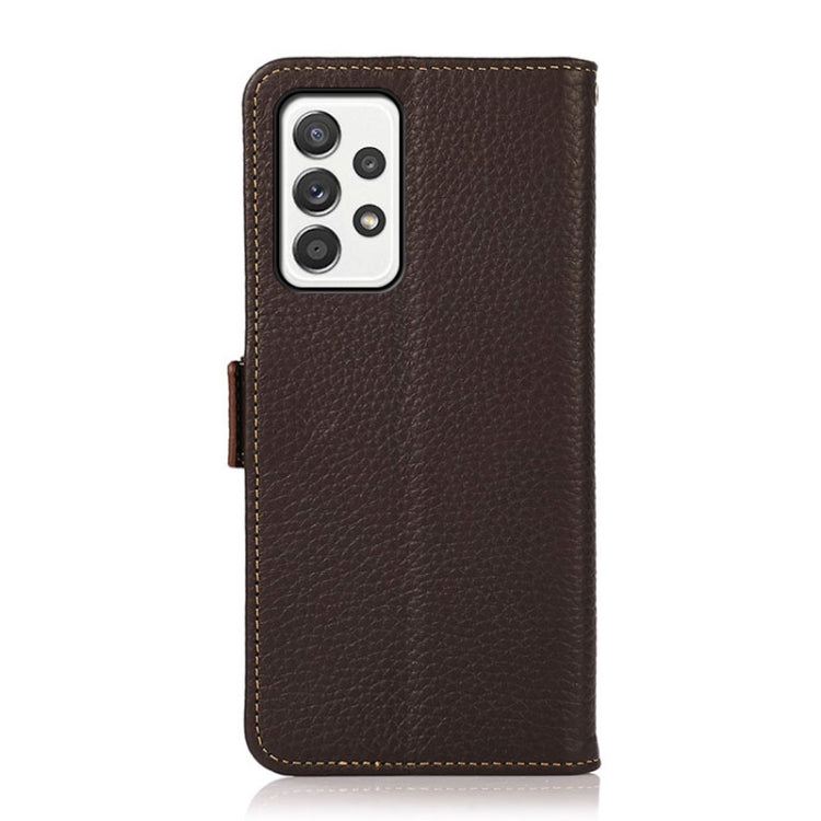 For Samsung Galaxy A52 5G KHAZNEH Side-Magnetic Litchi Genuine Leather RFID Phone Case(Brown) - Galaxy Phone Cases by buy2fix | Online Shopping UK | buy2fix