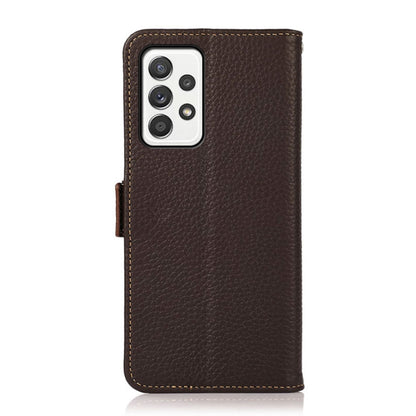 For Samsung Galaxy A52 5G KHAZNEH Side-Magnetic Litchi Genuine Leather RFID Phone Case(Brown) - Galaxy Phone Cases by buy2fix | Online Shopping UK | buy2fix