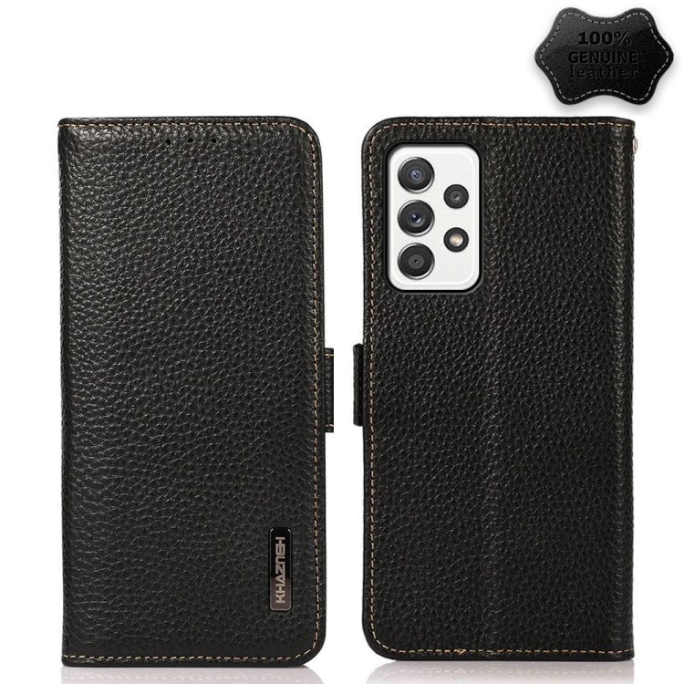 For Samsung Galaxy A72 5G KHAZNEH Side-Magnetic Litchi Genuine Leather RFID Phone Case(Black) - Galaxy Phone Cases by buy2fix | Online Shopping UK | buy2fix