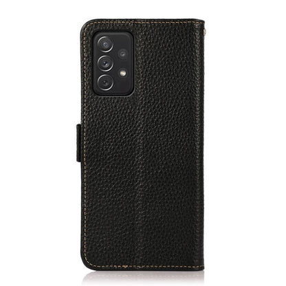 For Samsung Galaxy A72 5G KHAZNEH Side-Magnetic Litchi Genuine Leather RFID Phone Case(Black) - Galaxy Phone Cases by buy2fix | Online Shopping UK | buy2fix