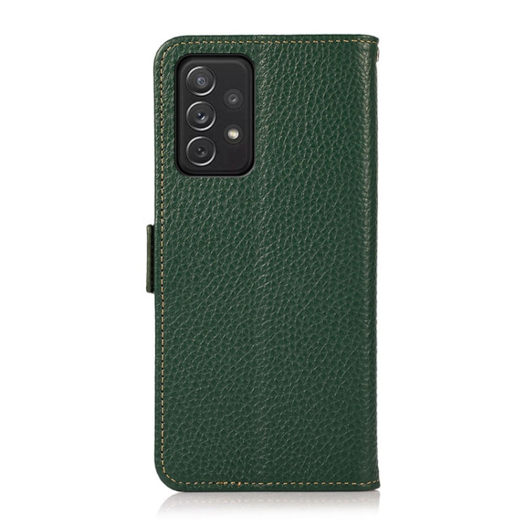 For Samsung Galaxy A72 5G KHAZNEH Side-Magnetic Litchi Genuine Leather RFID Phone Case(Green) - Galaxy Phone Cases by buy2fix | Online Shopping UK | buy2fix