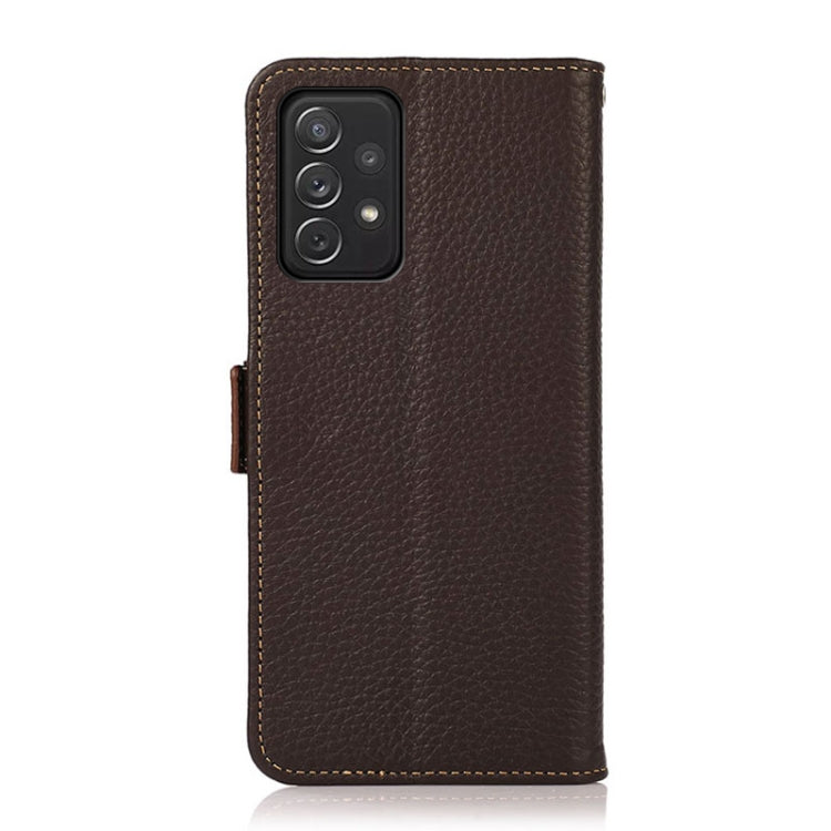 For Samsung Galaxy A72 5G KHAZNEH Side-Magnetic Litchi Genuine Leather RFID Phone Case(Brown) - Galaxy Phone Cases by buy2fix | Online Shopping UK | buy2fix