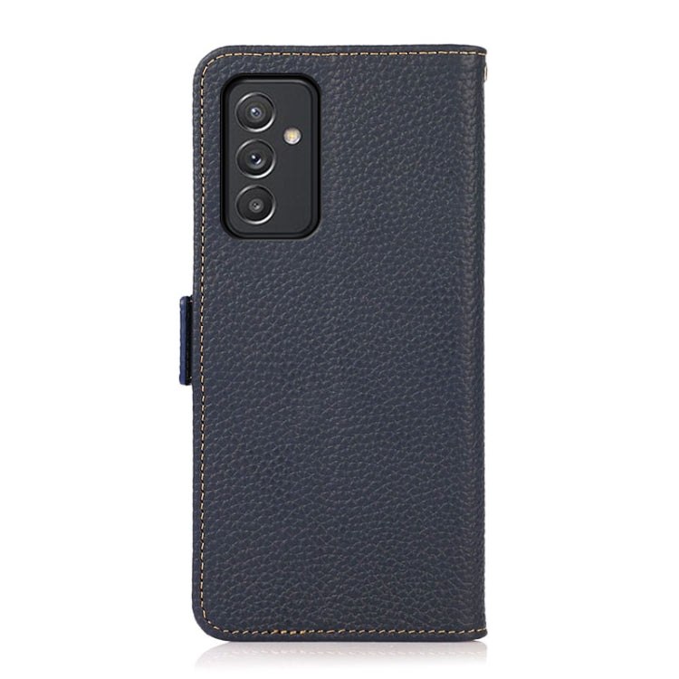 For Samsung Galaxy A82 5G KHAZNEH Side-Magnetic Litchi Genuine Leather RFID Phone Case(Blue) - Galaxy Phone Cases by buy2fix | Online Shopping UK | buy2fix